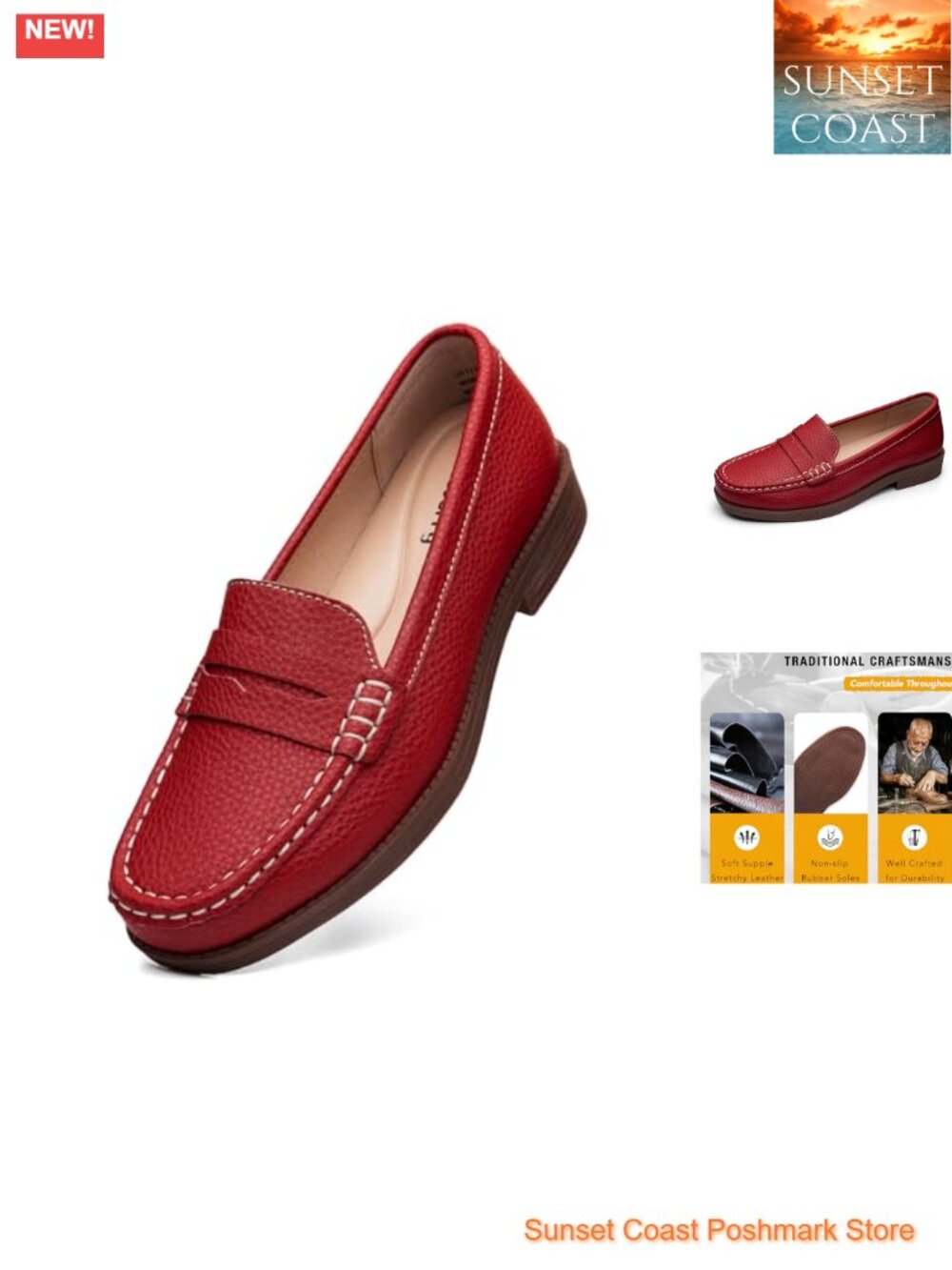 Women's Pebbled Leather Penny Loafers Slip On Business Casual Dress Shoes